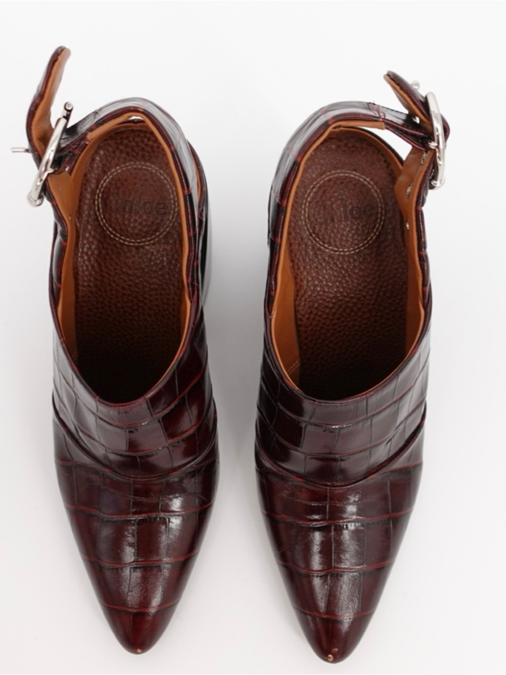Chloé Croc Embossed Slingback Mule Block Heel Burgundy EU 38 - Picture 3 of 9